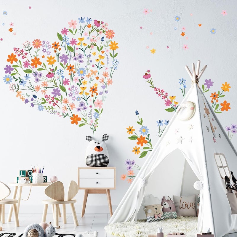 CharmFlo Wild Flower Wall Decals - Peel and Stick Removable Floral Wall Stickers for Nursery, Bedroom, Living Room Decor (8 Sheets 102 Pcs Wildflower Mural Art, Garden Theme) - Image 2